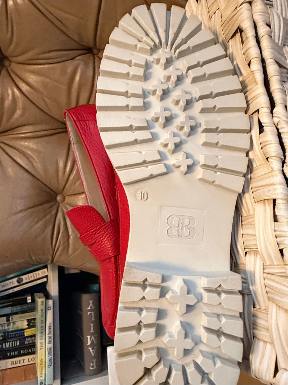 RARE- Beautiisoles by Robyn Shreiber. Red Leather Platform Penny Loafers — Women - Picture 3 of 5